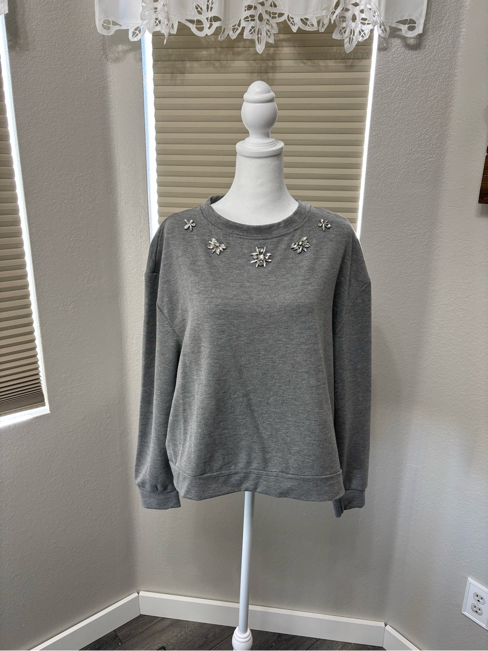 Remi James Embellished Crewneck Sweatshirt - Gray
